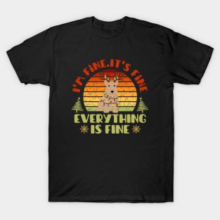 I'm fine.It's fine. Everything is fine.Merry Christmas  funny scottish terrier and Сhristmas garland T-Shirt